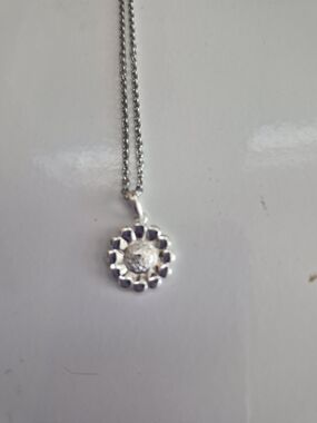 Sterling Silver Flower Pendant Necklace - Silver
